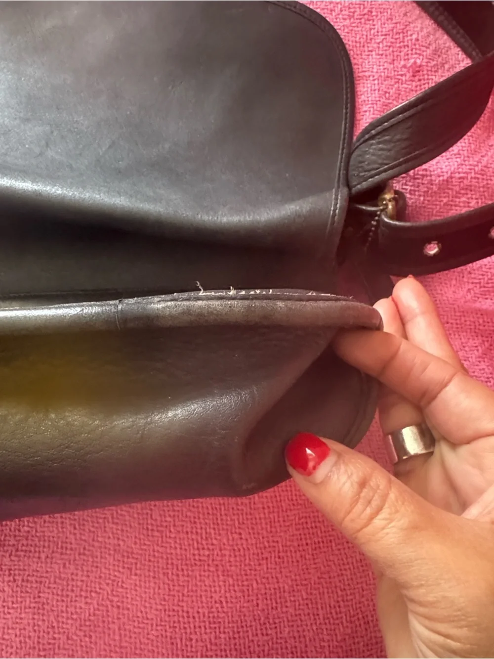 Black Leather Messenger Bag - Brand Coach
